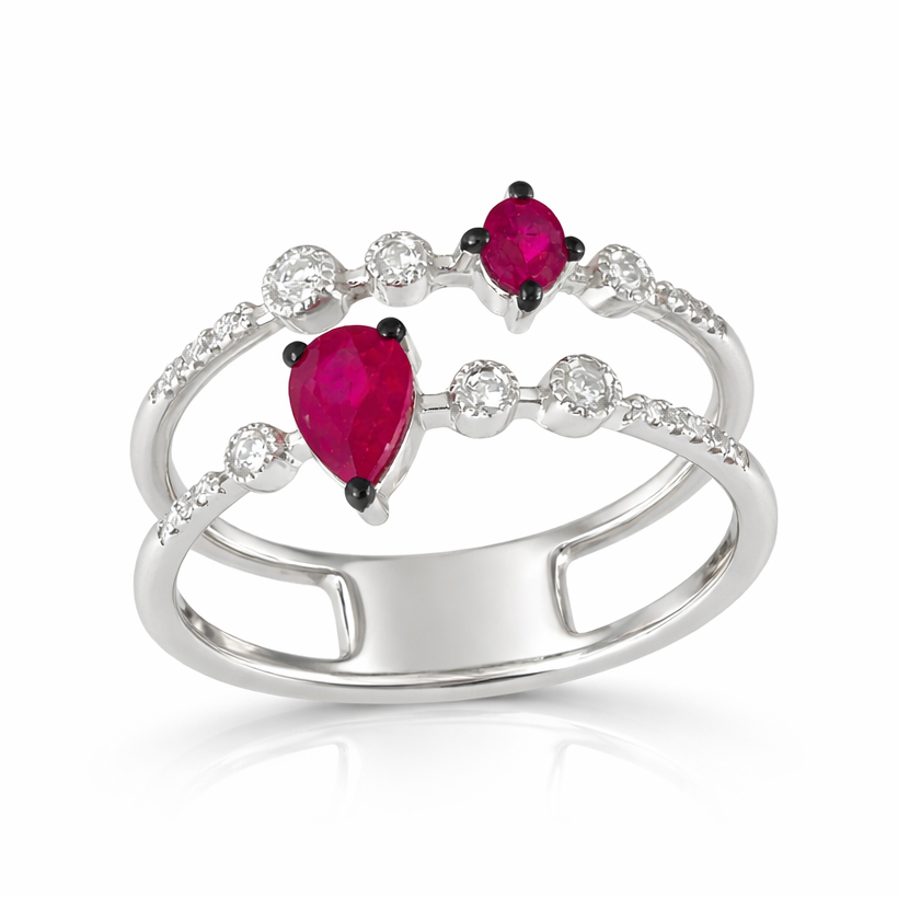 Бяло злато диамантен пръстен с рубини Nora