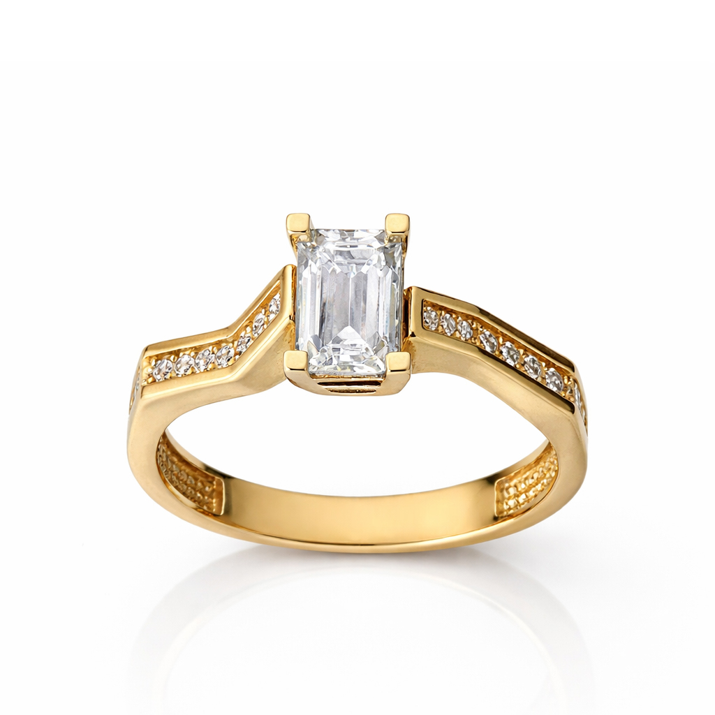 Годежен пръстен жълто злато с правоъгълен камък ERIKA