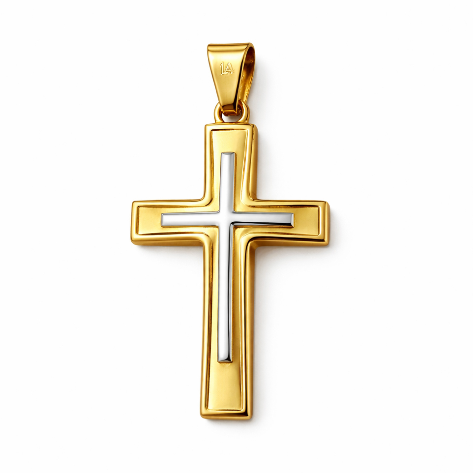 Златен кръст от жълто и бяло злато Sacred Gift