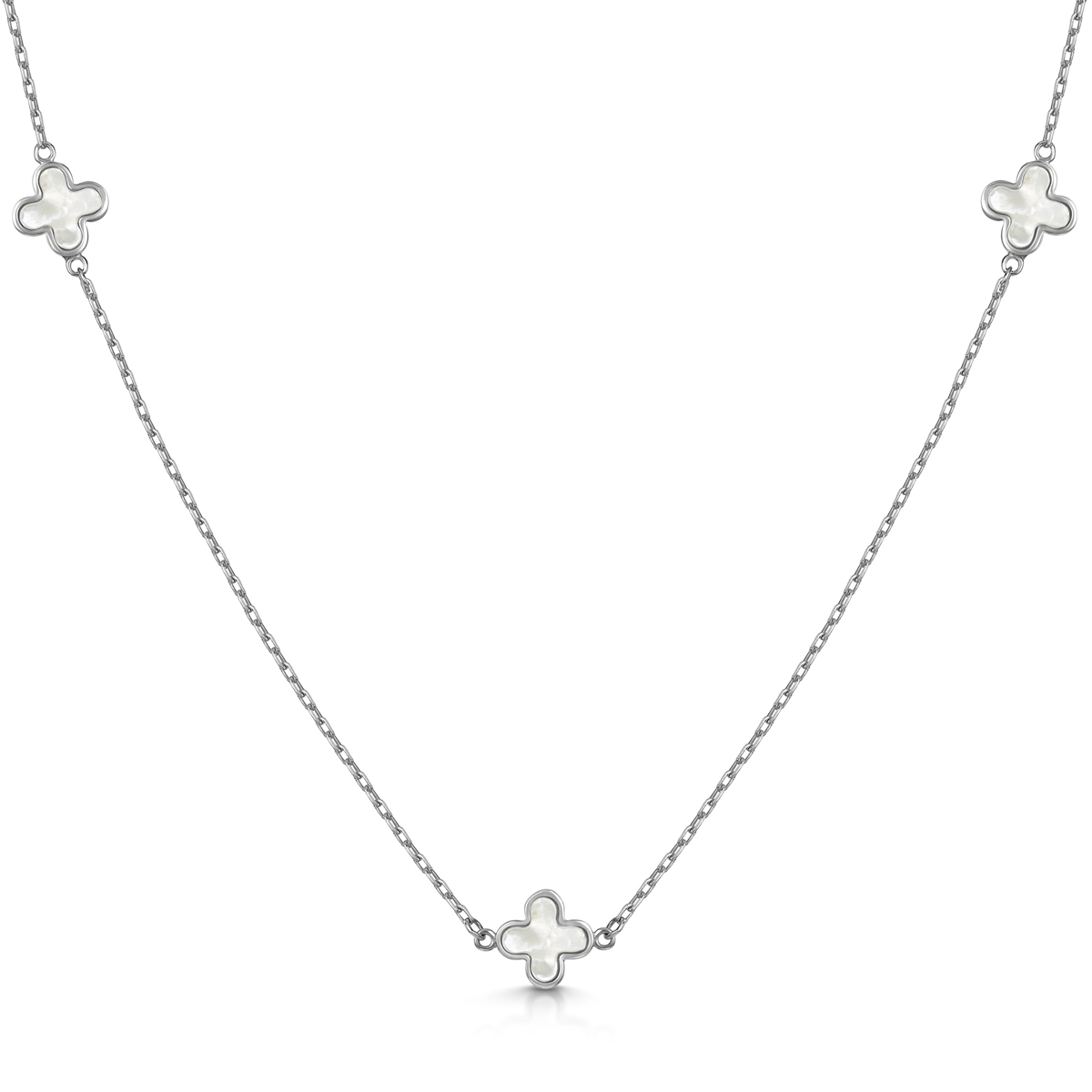 Златно колие бяло злато ван клиф с бели детелини