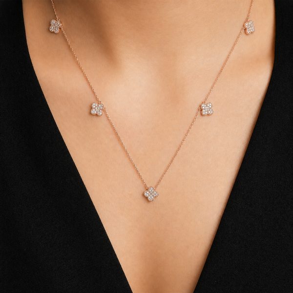 Златно колие детелина Aura Clover Elegance от розово злато