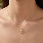 Колие жълто злато с кръстче и циркони Celestial Sign