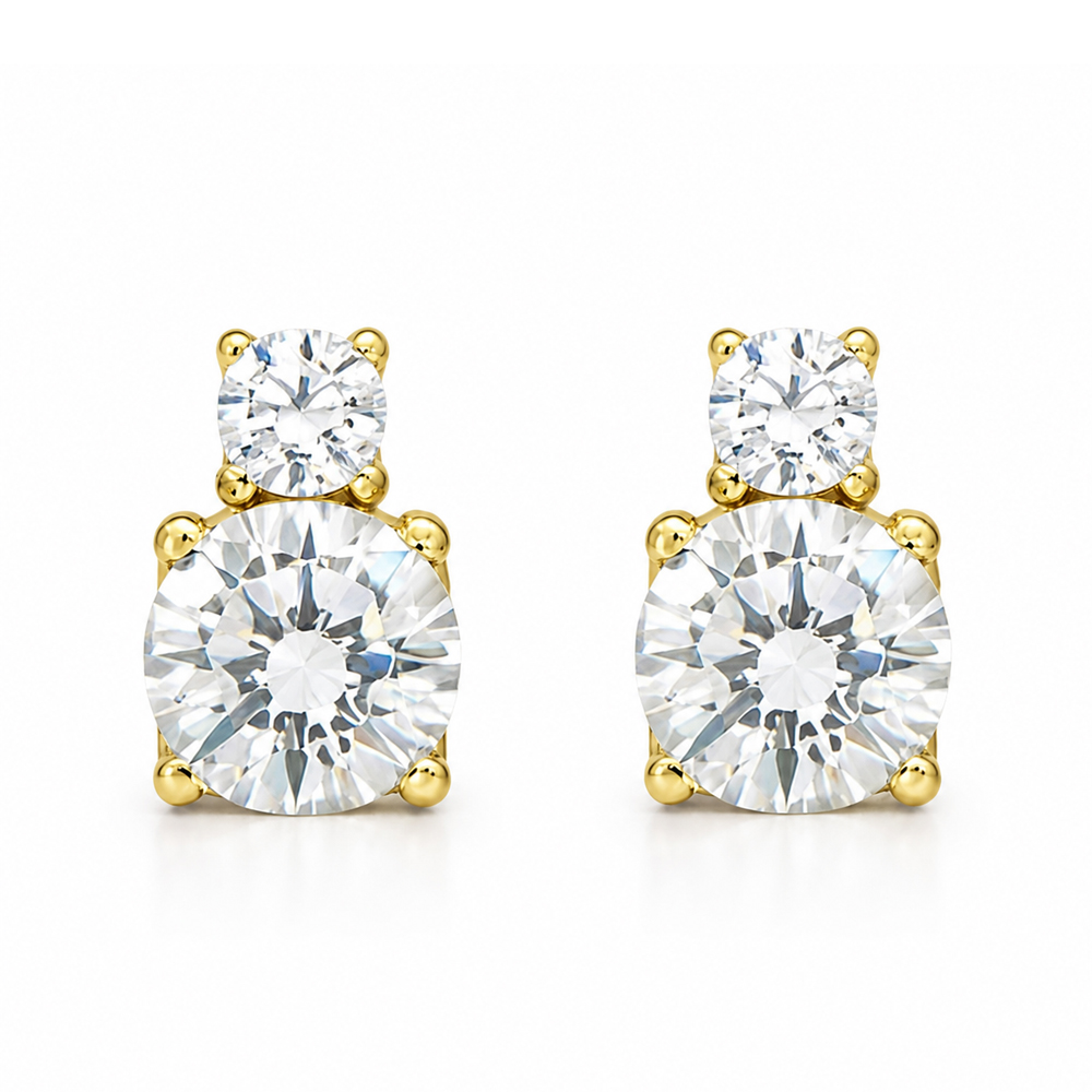 Обеци от жълто злато с циркони Double Sparkle