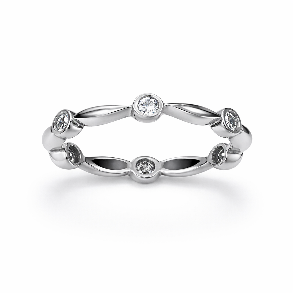 Пръстен бяло злато с камъни циркон тип халка DEA