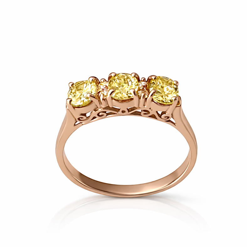 Пръстен розово злато с три камъка цитрин