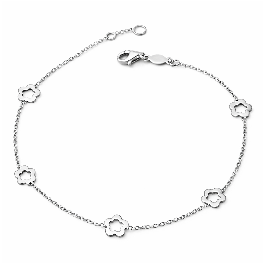 нежна Златна гривна от бяло злато с цветенца