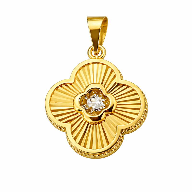 Златна висулка детелина с движещ цирконий