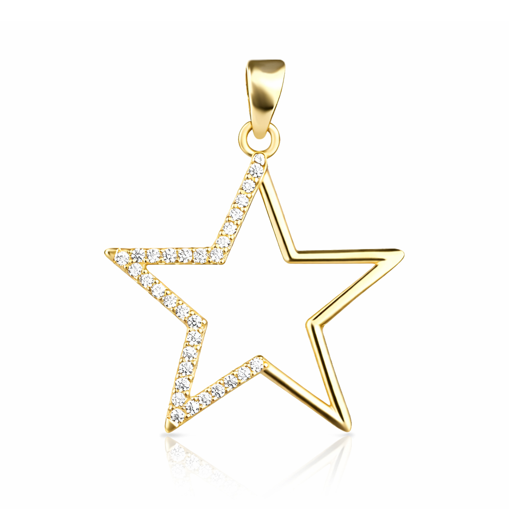 Златна висулка звезда с камъни циркон от жълто злато