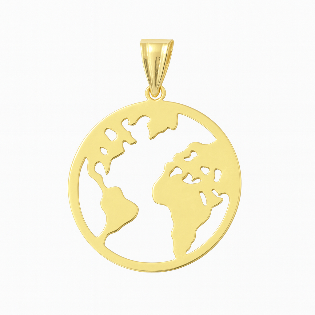 висулка жълто злато планета с континентите медальон карта на света , земя .