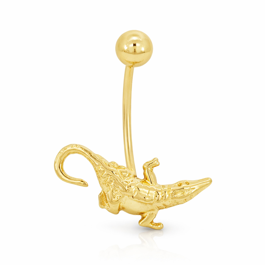 Златен пиърсинг за пъп крокодил CROCO – златна обица за пъп