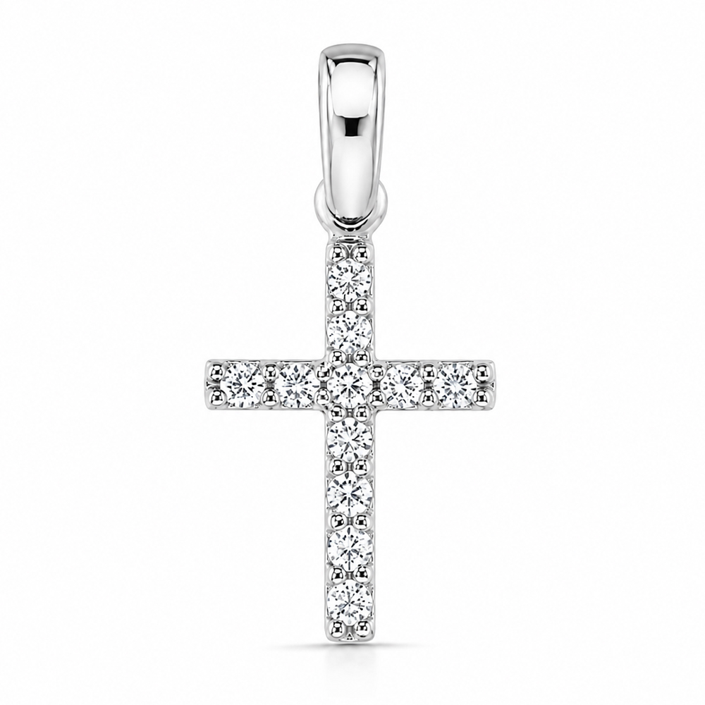 Кръст бяло злато с цирконии Crystal Faith White