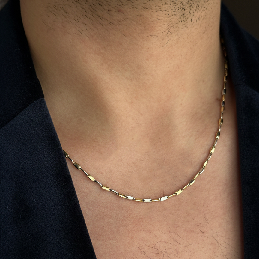 Мъжки златен синджир от бяло и жълто злаот YAN