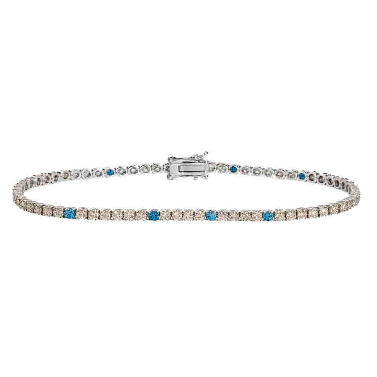 Диамантена тенис гривна със с сини и кафеви диаманти