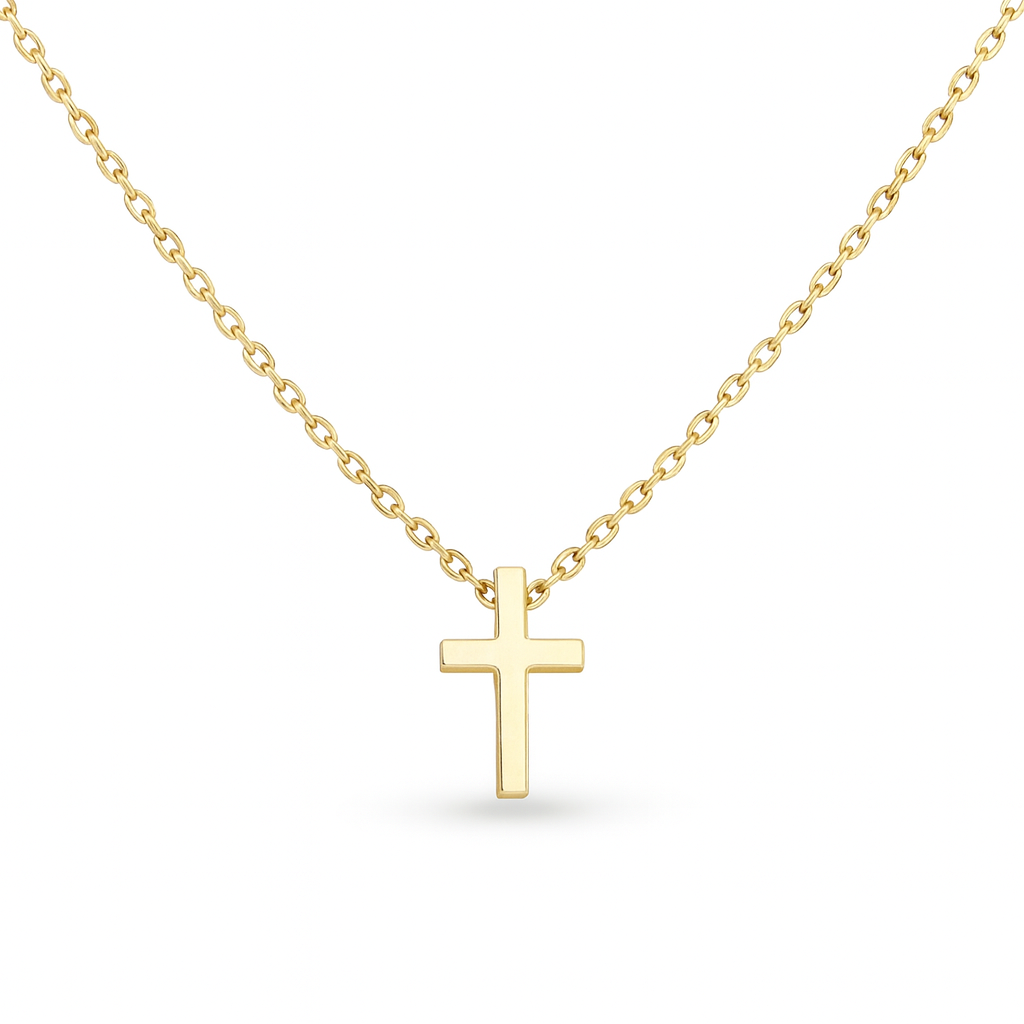 Златно синджирче с изчистено малко кръстче за кръщене