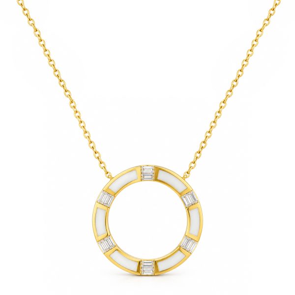Колие жълто злато картие кръг с емайл и камъни циркон cartier