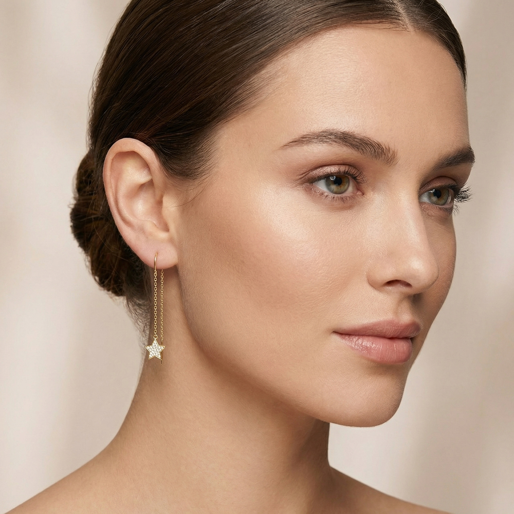 Висящи обици жълто злато STAR 3