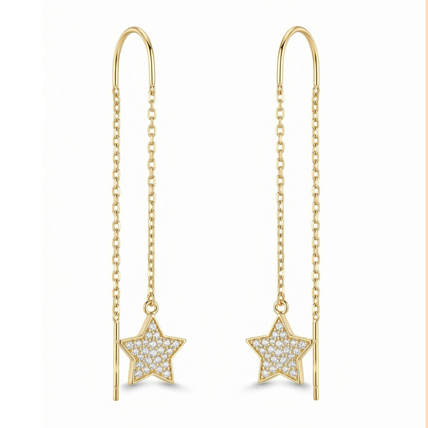 Висящи обици жълто злато STAR