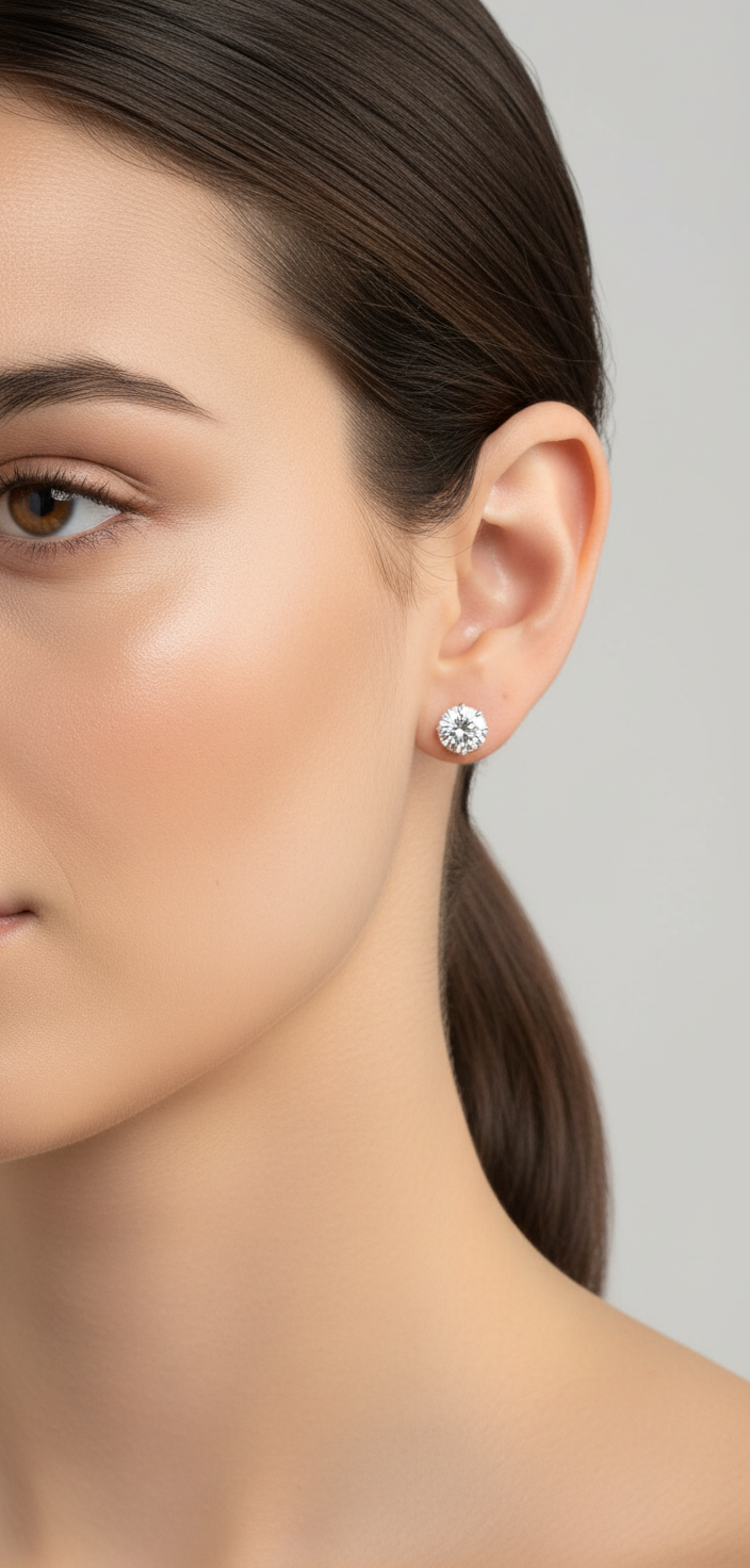 Диамантени обици бяло злато с един карат голям диамант