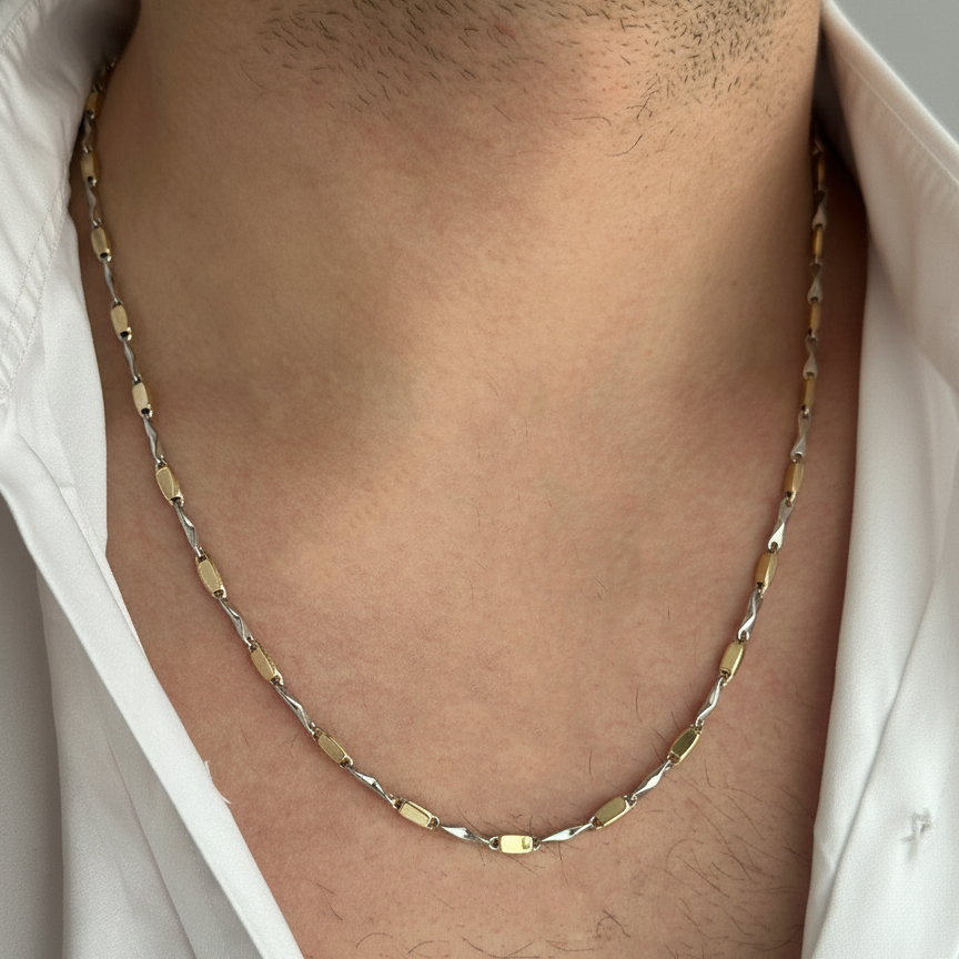 Златен мъжки синджир от бяло и жълто злато JAN