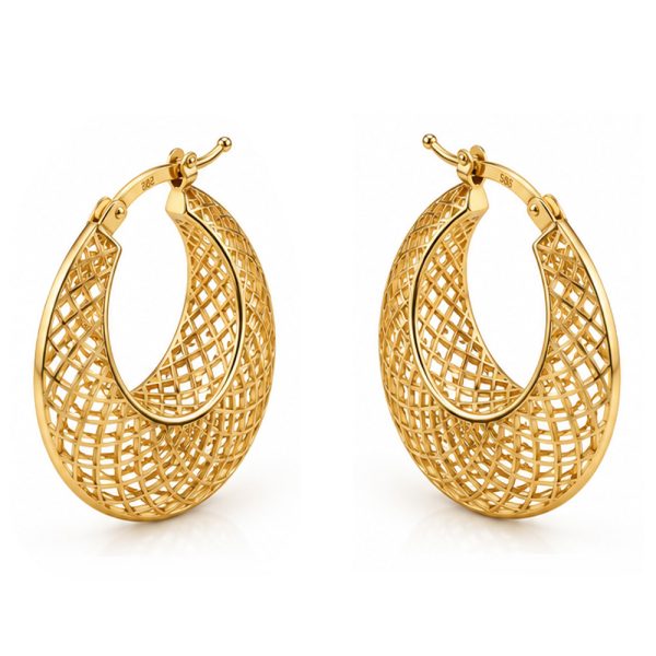 Златни обеци халки Golden Mesh | GOLD ADDICTED