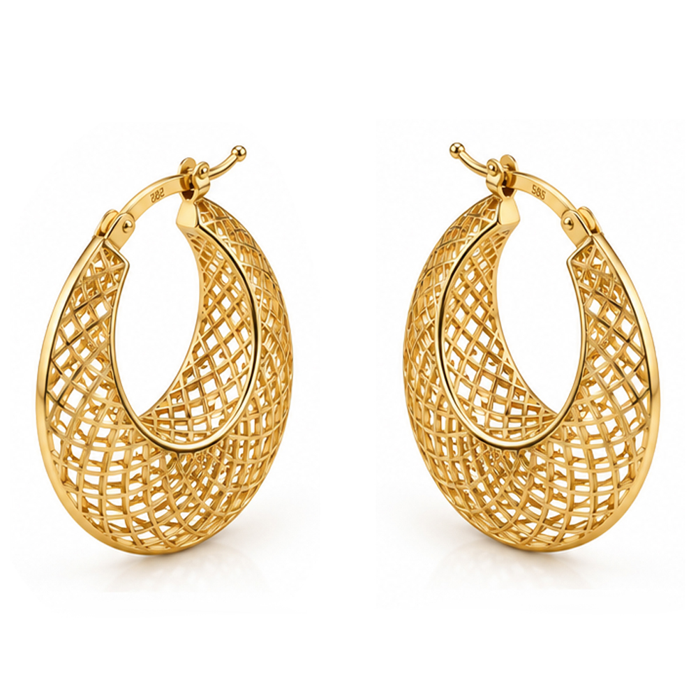 Златни обеци халки Golden Mesh