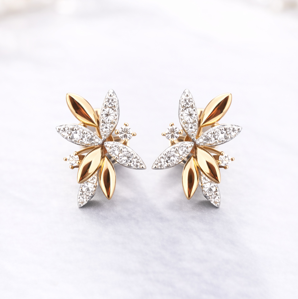 Златни обици от розово злато с диаманти