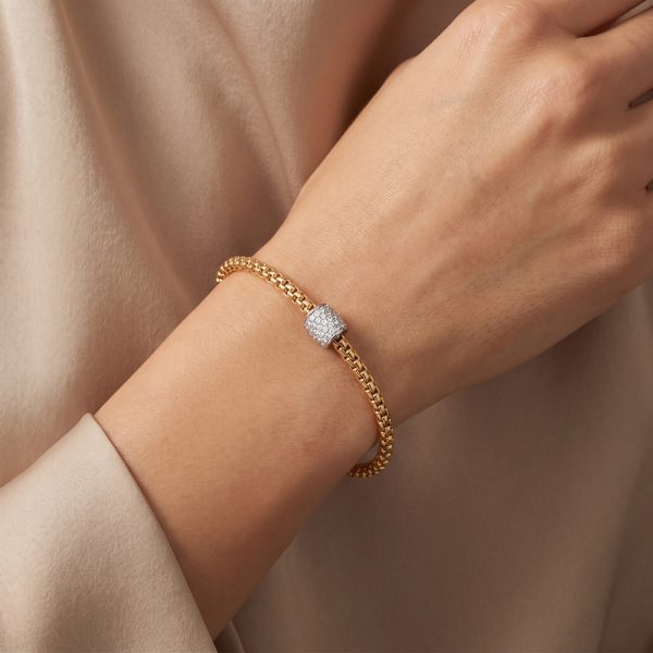 Ластична златна гривна с циркони Diamond Touch от 14К жълто злато