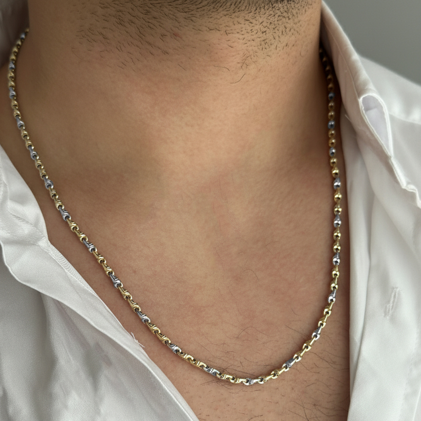 Мъжки златен синджир от бяло и жълто злато NIKOLAs