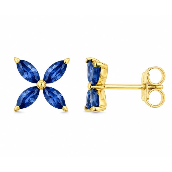 Обеци жълто злато със сапфир Blue Blossom | GOLD ADDICTED.