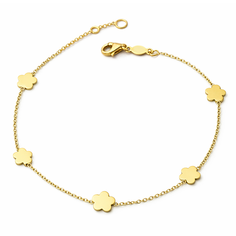 жълто злато гривна с цветя без камъни iren