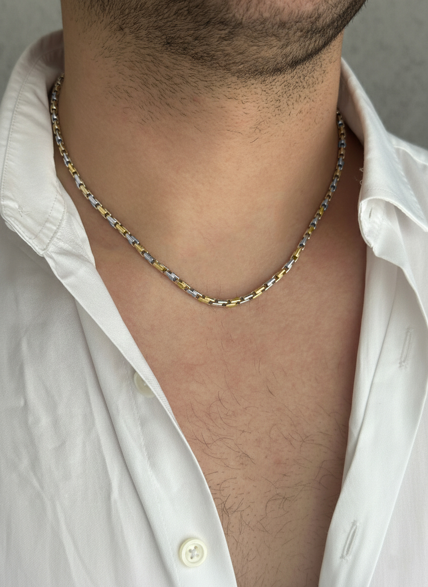 здрав мъжки златен синджир от бяло и жълто злато