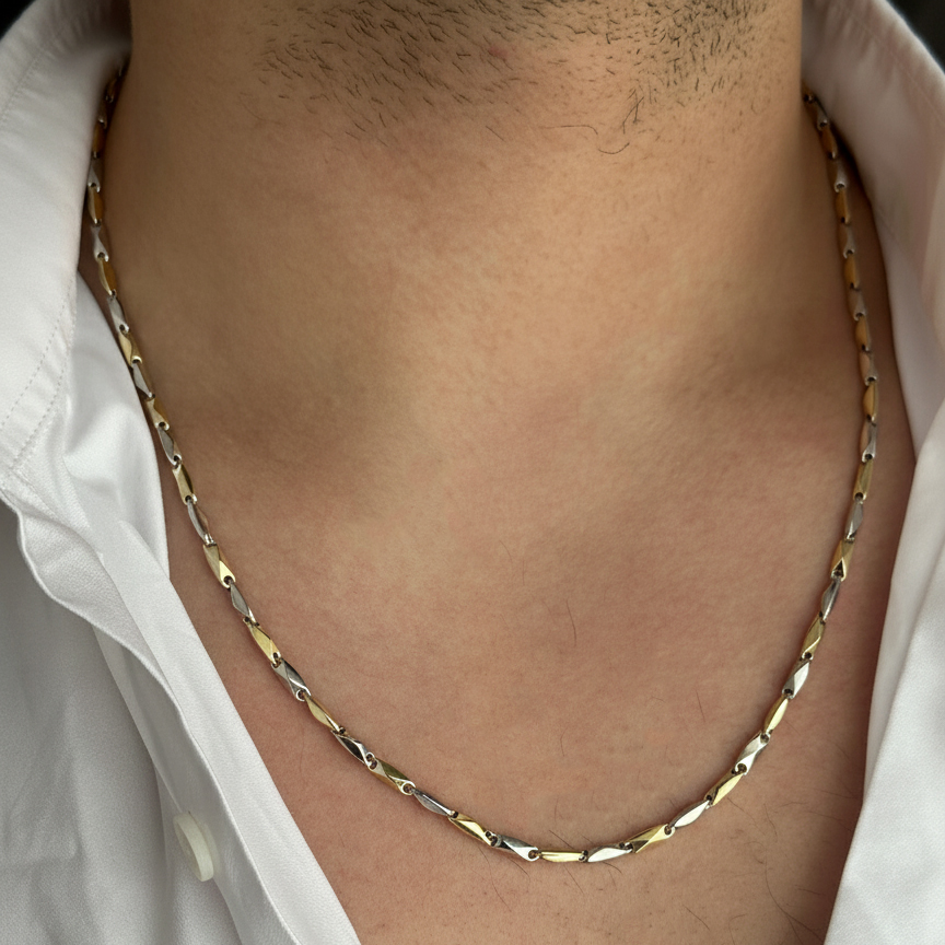 мъжки златен синджир от бяло и жълто злато Marto