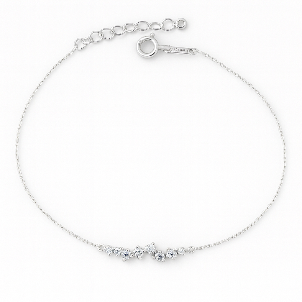 Бяло злато нежна златна гривничка с камъни циркон White Lagoon