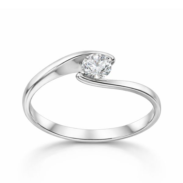 Годежен пръстен от бяло злато Elegant Curve White с камък – модерен дизайн