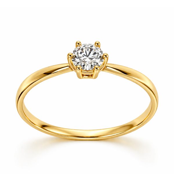 Годежен пръстен от жълто злато Classic Shine с централен камък