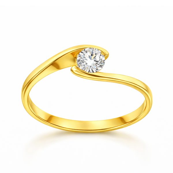 Годежен пръстен от жълто злато Elegant Curve с камък – модерен дизайн
