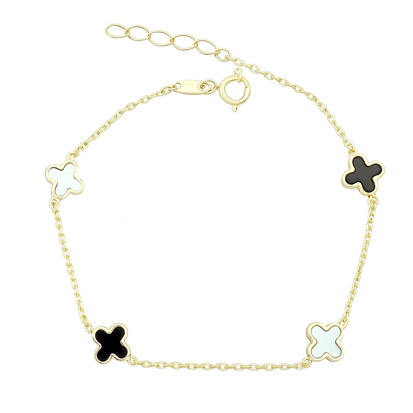 Гривана ван клиф с черно бели детелини с оникс и перламута