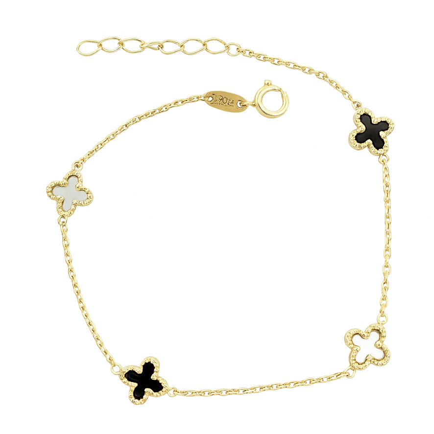 Гривана ван клиф с черно бели детелини с оникс и перламута