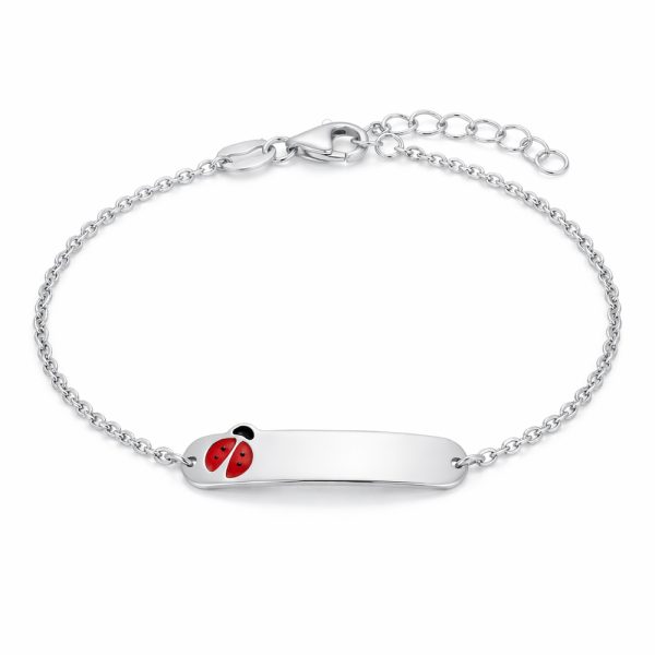 Детска гривна от бяло злато LUCKY LADYBUG с плочка за гравиране