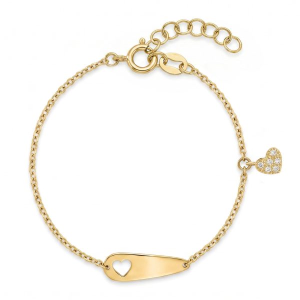 Детска златна гривна GOLDEN HEART с плочка и сърце