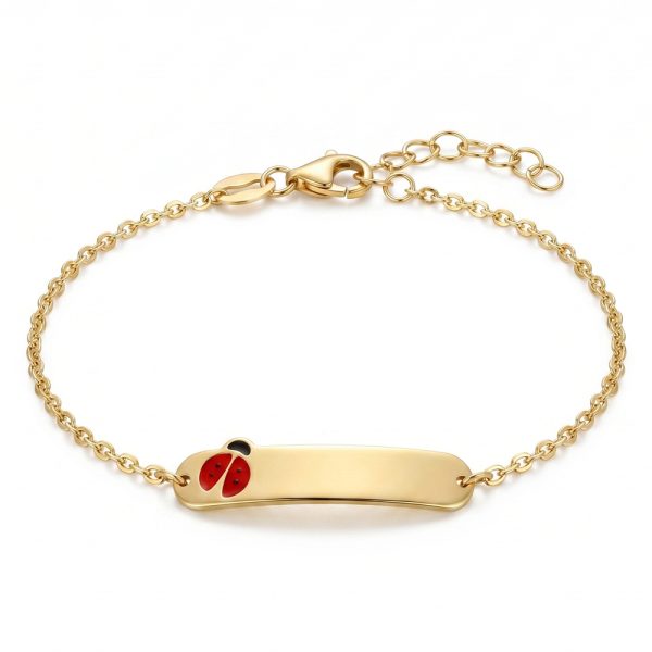 Детска златна гривна LUCKY LADYBUG с плочка за гравиране