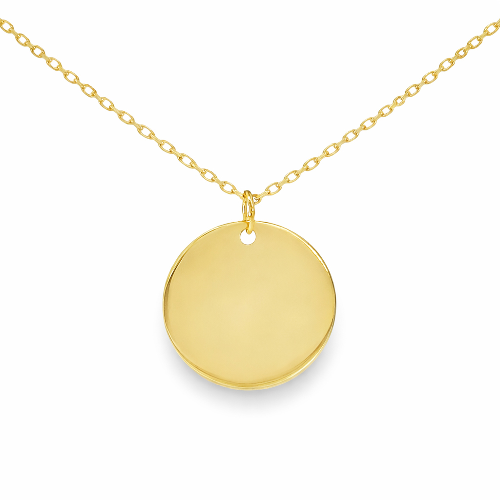 Жълто злато синджир с висулка кръгла плочка за гравиране и персонализиране
