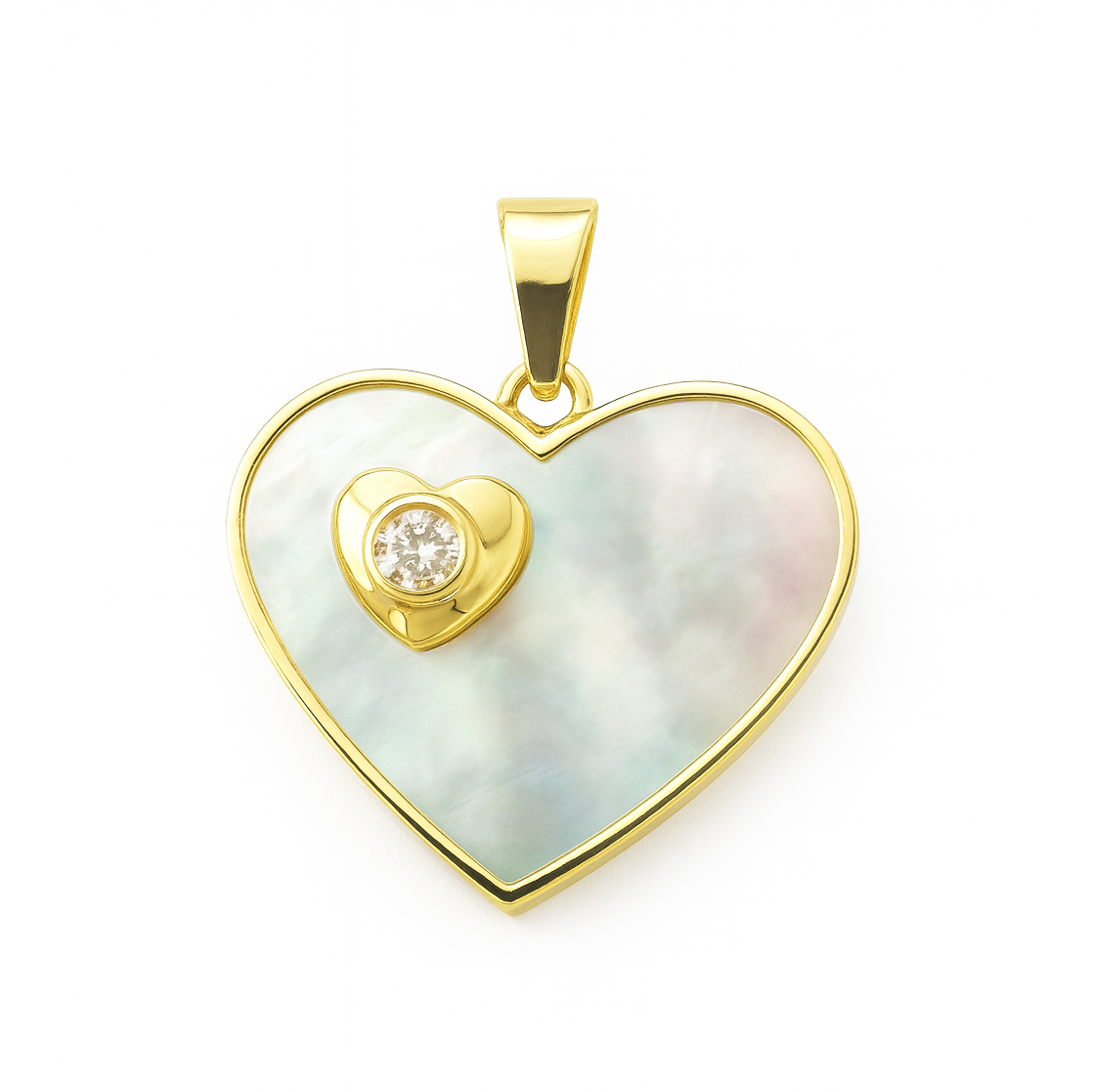 Златен медальон сърце с перламута