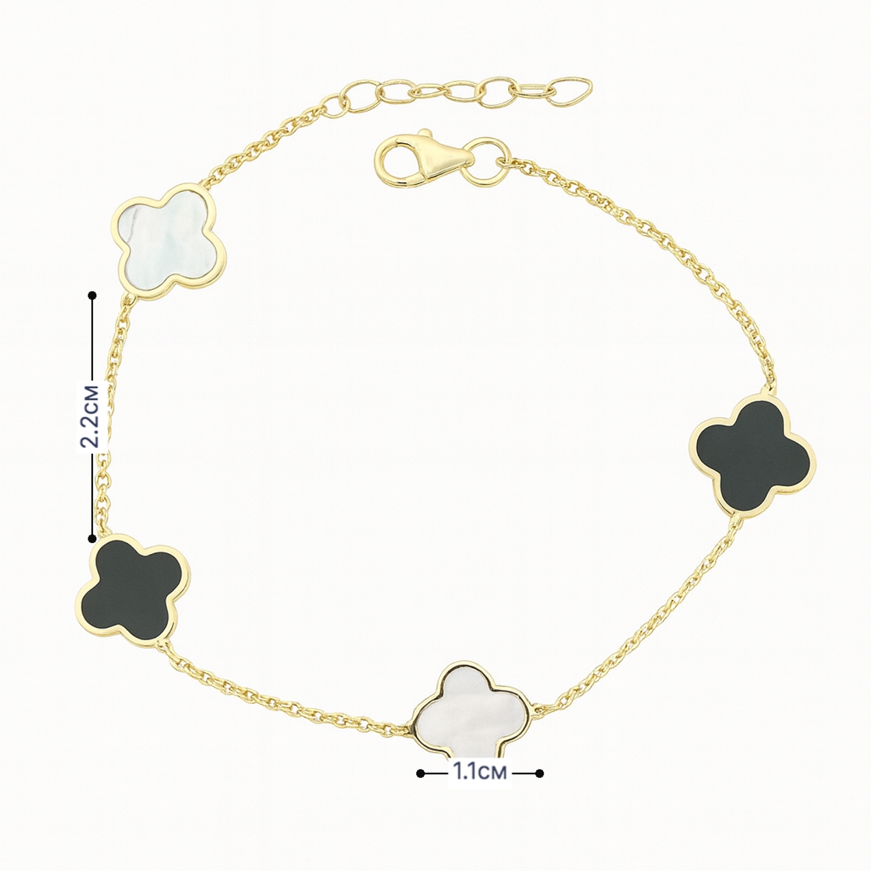 Златна гривна Clover Van Cleef от жълто злато с камъни оникс и перламута