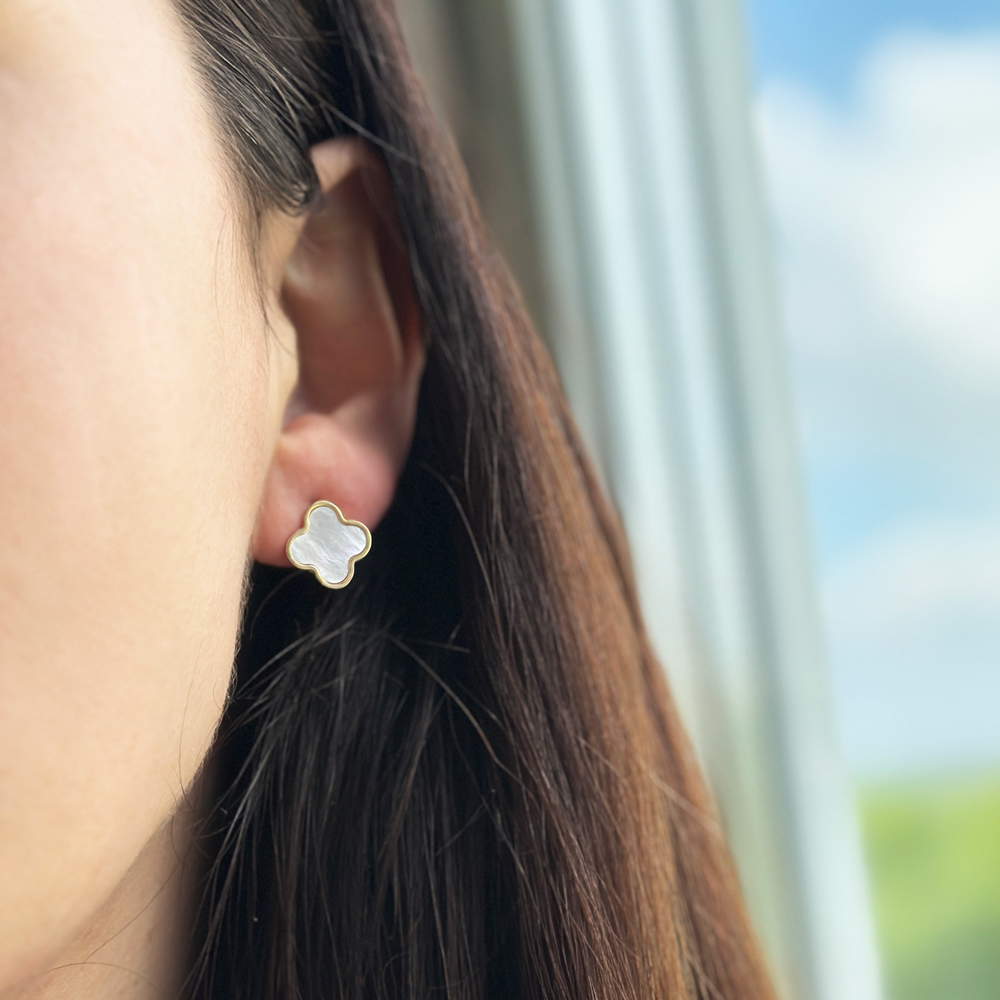 Обици ван клиф жълто злато с перламута Clover Van Cleef