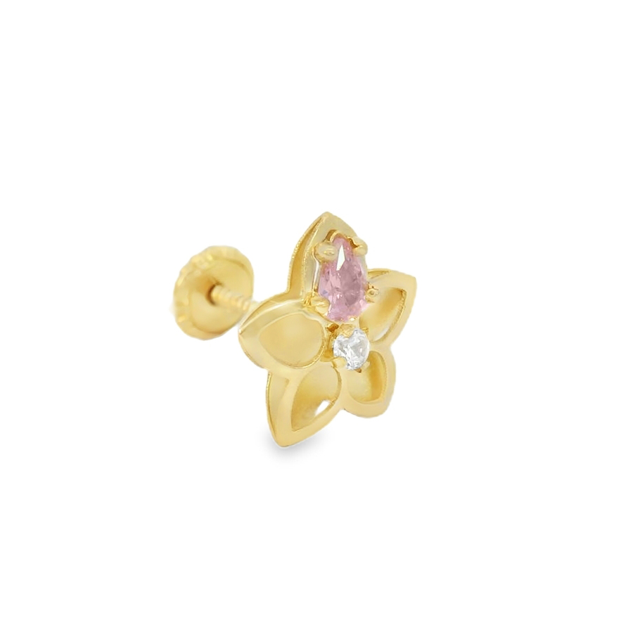 Златни обици цвете на винт с розов камък