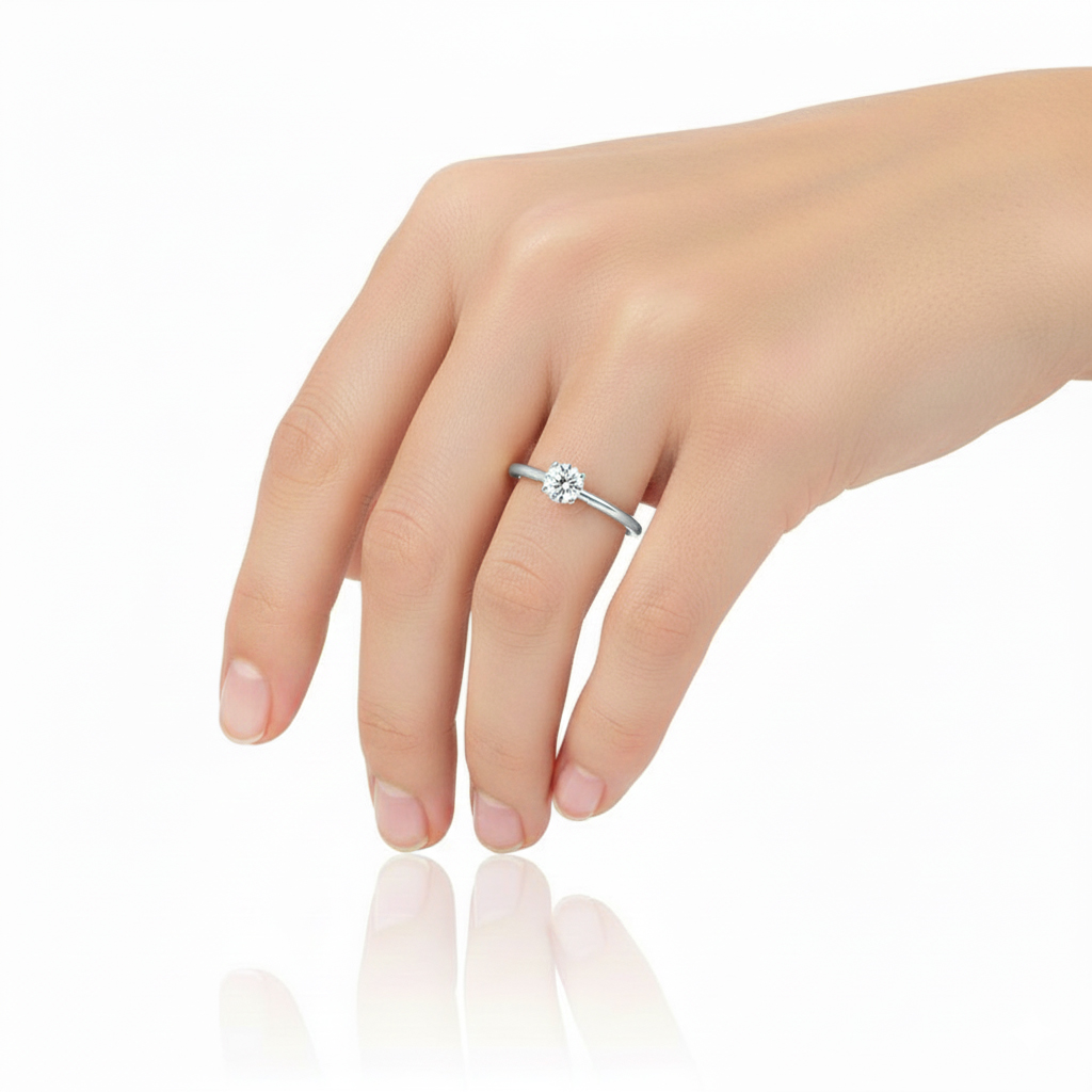 Годежен златен пръстен бяло злато с един камък DARIA