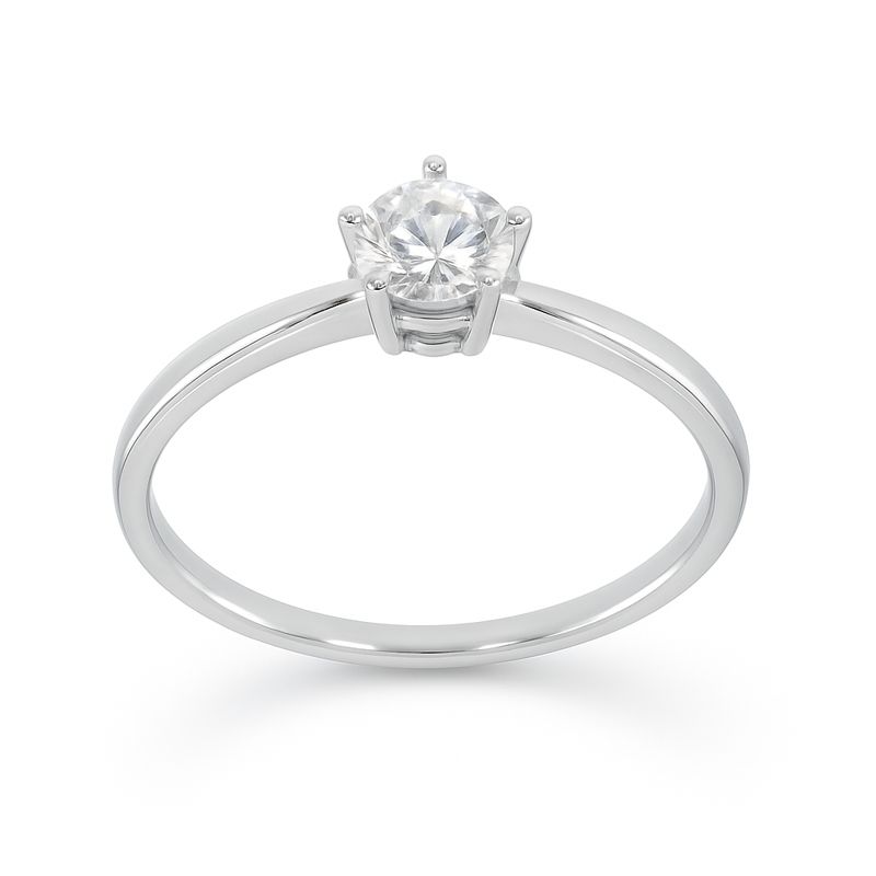 Годежен златен пръстен от бяло злато с един камък с пет зъба NI|KOL