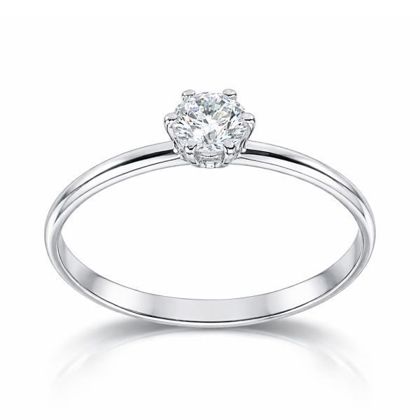 Годежен златен пръстен от бяло злато с шест зъба Melisa .