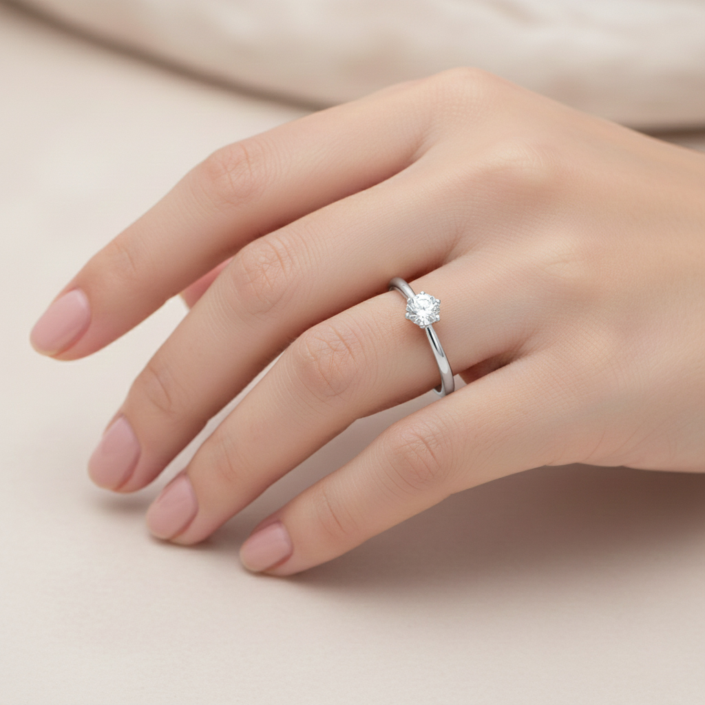 Годежен златен пръстен от бяло злато с шест зъба Melisa .